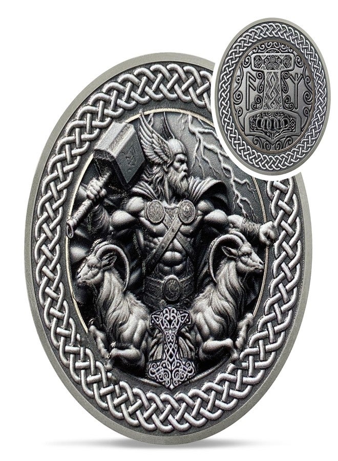 IELCJJ Viking Thor Hammer Coin - Viking Runes Mjolnir Coin Token - Tanngrisnir Tanngnjóstr Norse Mythology Protective Talisman Amulet Medallions - Powerful Viking Gifts for Men Women Kids - Image 1